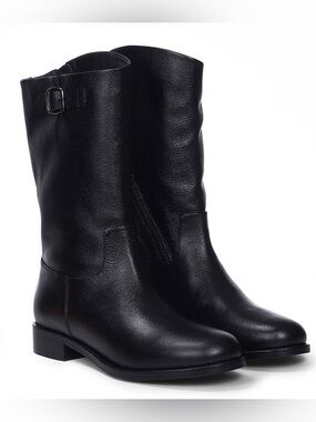 Silent G Classic Black Mid-Calf Leather Women's Boots